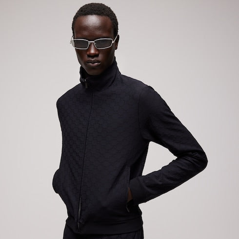 GG jersey jacquard zip jacket - black