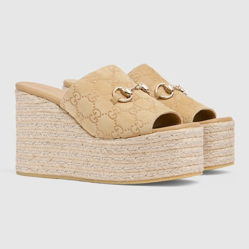 Women's platform espadrille with Horsebit - beige GG suede