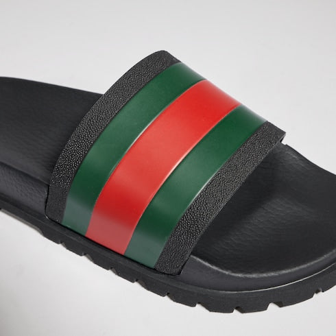 Black Rubber Web Slide Sandal