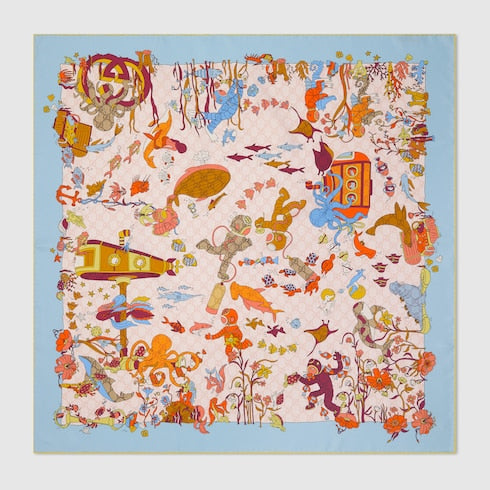 Printed silk carré - light blue