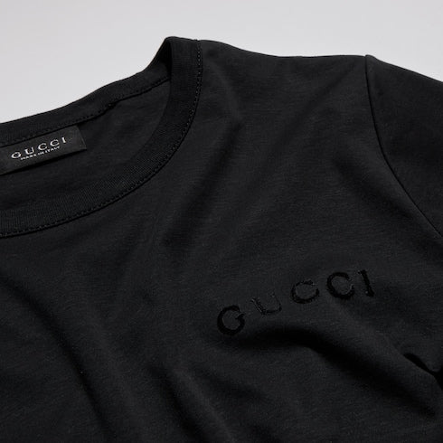 Cotton jersey T-shirt with embroidery - black