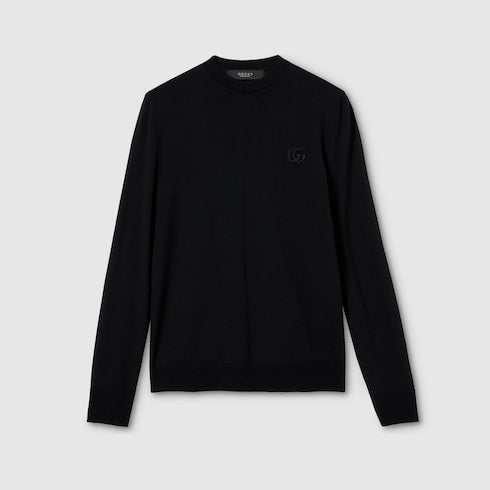 Knit wool sweater with embroidery - black