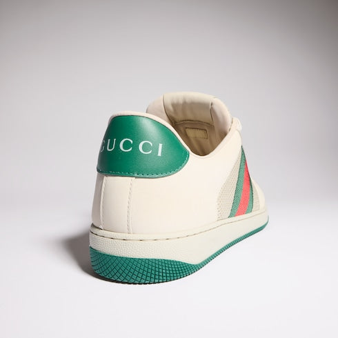 Men's Screener sneaker - white mesh, green leather