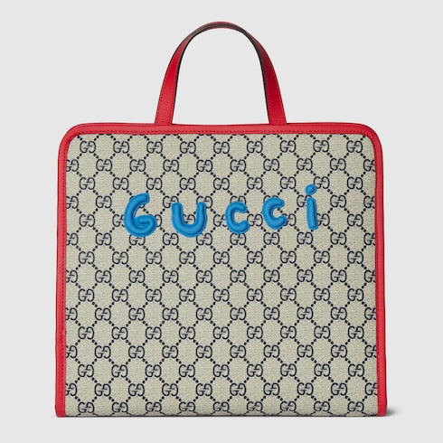 Children's printed GG tote bag - beige and blue GG Supreme