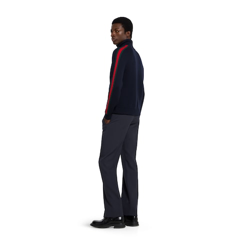 Woven stitch knit wool zip jacket - dark blue