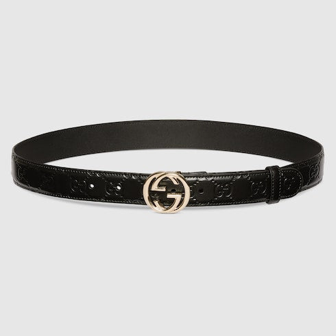 Belt with Interlocking G buckle - black GG leather