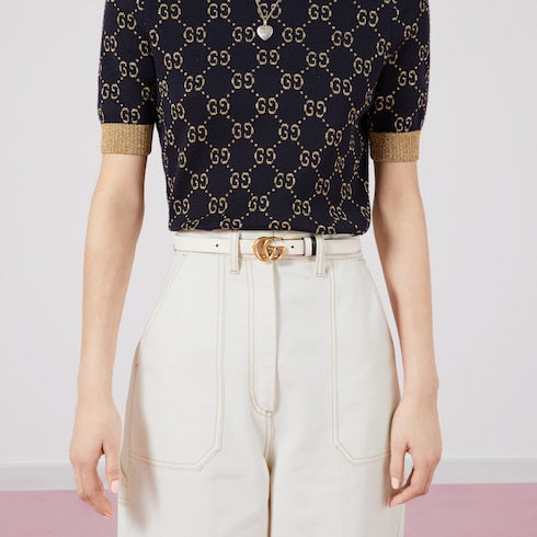 GG Marmont reversible thin belt - white leather