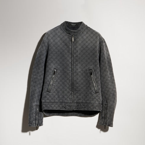GG cotton denim jacquard zip jacket - dark grey