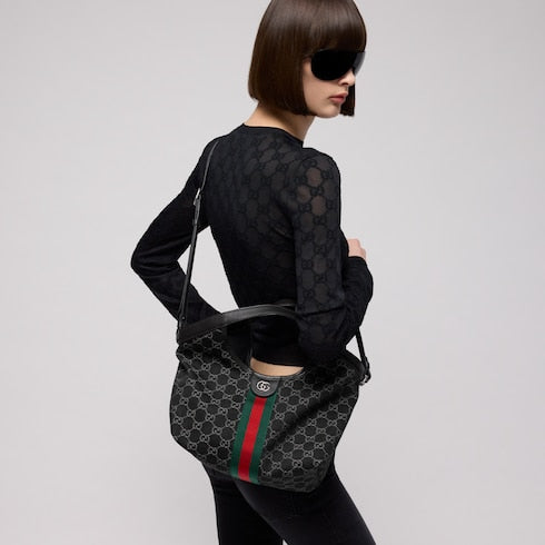Gucci Giglio small tote bag - black GG denim