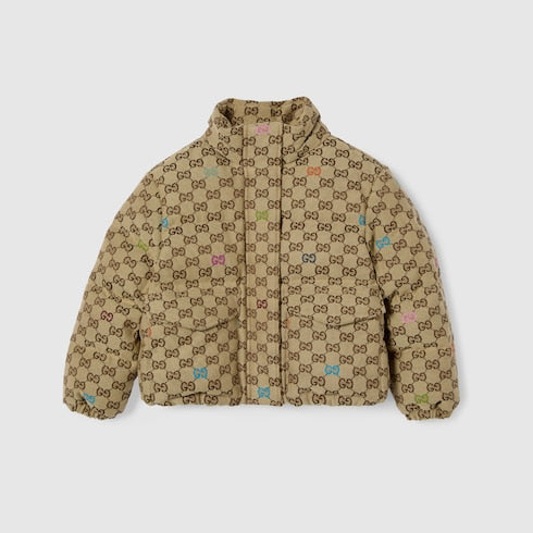 Children's padded GG canvas jacket - beige and brown