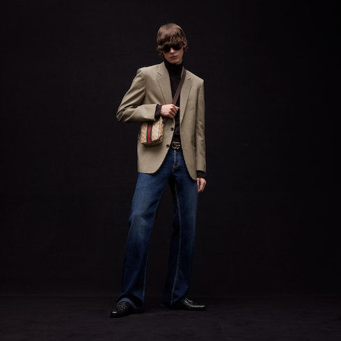 Gingham wool single-breasted jacket - beige and brown