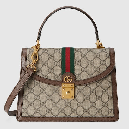 Ophidia medium top handle bag - beige and ebony GG Supreme