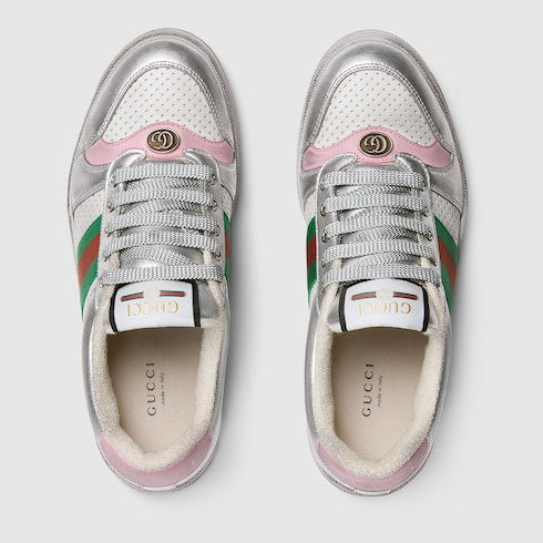 Women's worn-out effect Screener sneaker - silver metallic leather