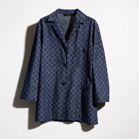 GG cotton denim jacquard jacket - blue