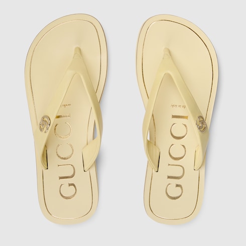 Women's thong sandal with Double G - yellow leather