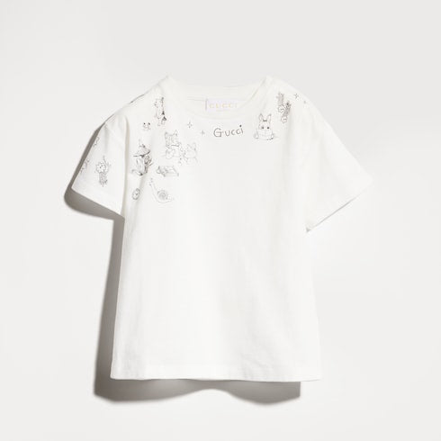 Baby cotton T-shirt with print - white