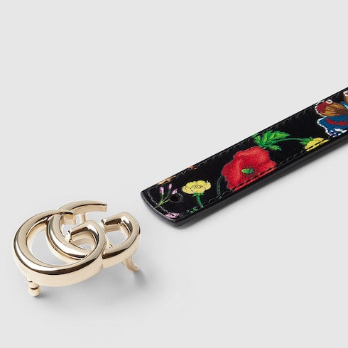 Reversible GG Marmont thin belt - black leather