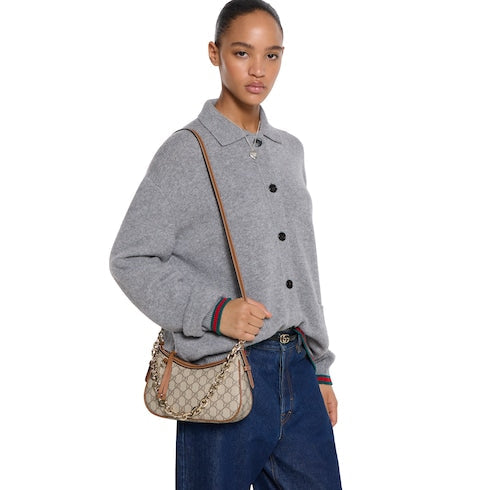 GG Emblem small shoulder bag - beige and dark brown fabric