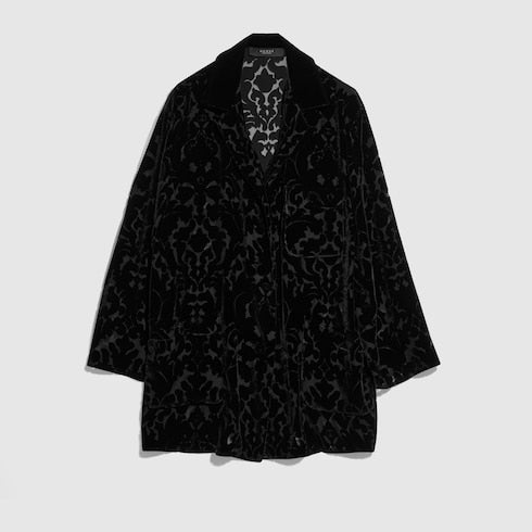 Floral devoré velour shirt - black