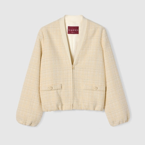 Check cotton tweed jacket - ivory
