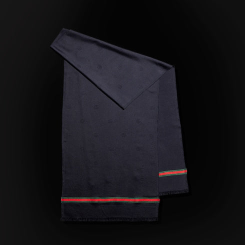 Double G silk cotton jacquard stole - dark blue