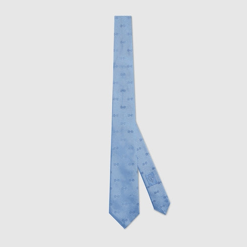 Horsebit silk jacquard tie - light blue
