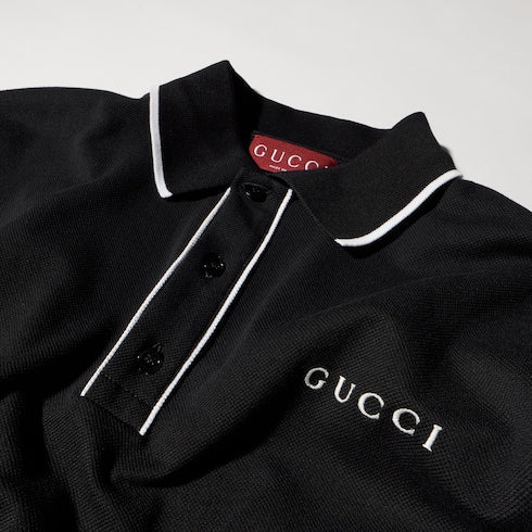 Cotton piquet polo shirt with embroidery - black