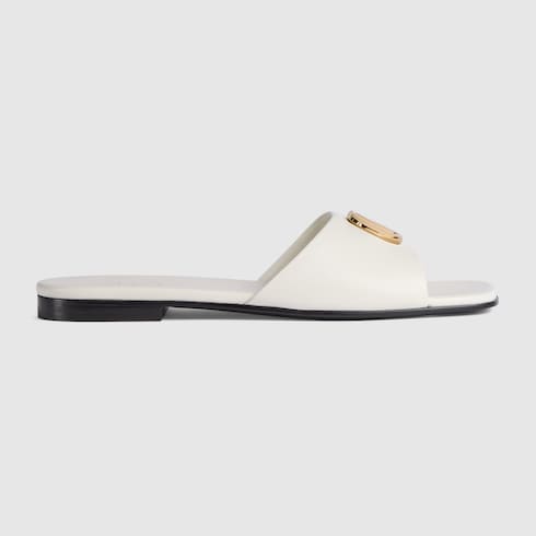 Women's slide sandal with Double G - white leather
