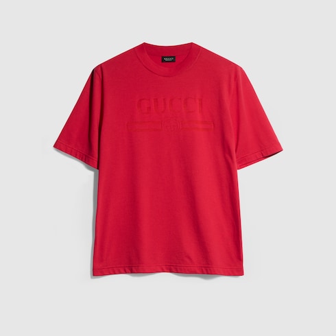 Cotton jersey T-shirt with devoré detail - red