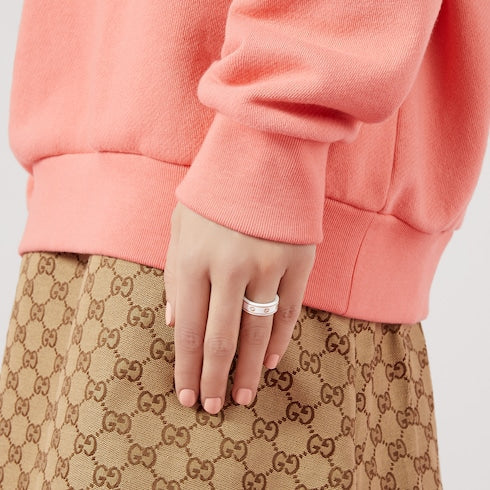 18K Yellow Gold And White Icon Ring With Interlocking G - 18K Yellow Gold And White