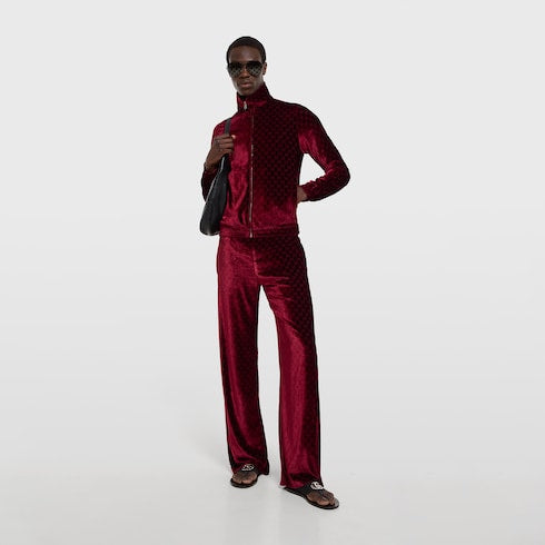 GG stretch velvet devoré zipped jacket - bordeaux