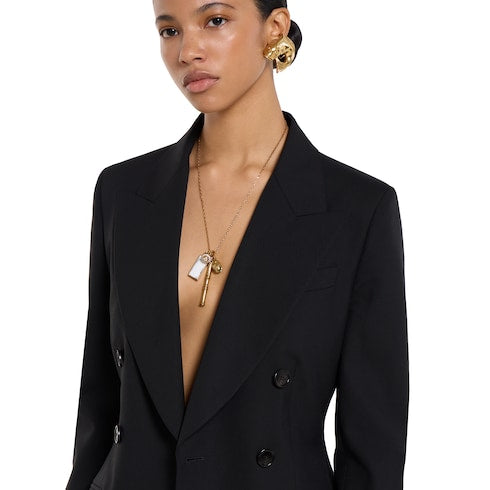Double-breasted light wool jacket - black