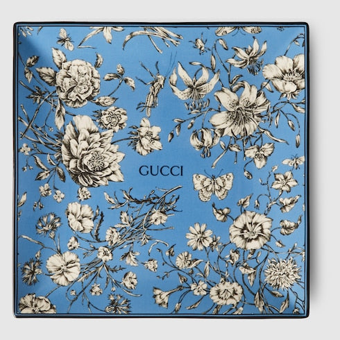 Gucci Flora Sketch print large trinket tray - blue and ivory porcelain