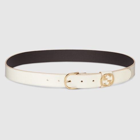 Belt with round buckle - white leather