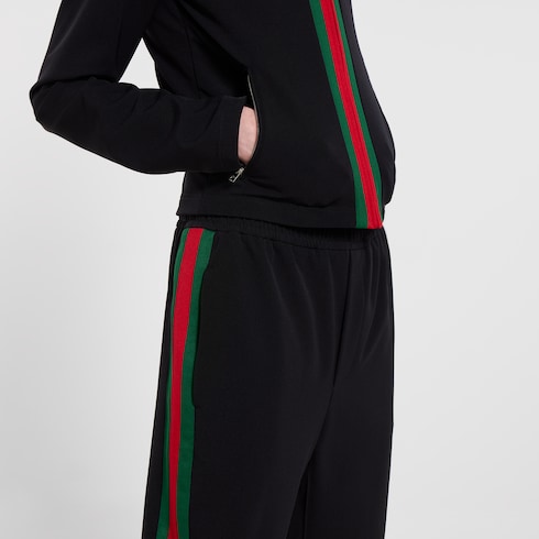 Stretch nylon sportswear pants with Web - black