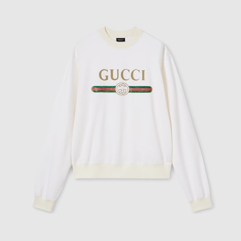 Cashmere blend sweatshirt with print - white