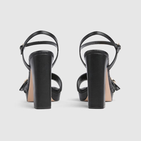 Women's platform sandal with Double G - black leather