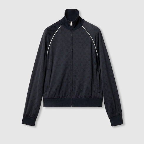GG nylon and jersey zip jacket - navy