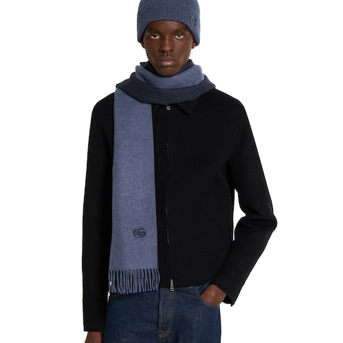 Cashmere scarf with patch - dark blue and blue