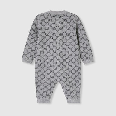 Baby GG wool jacquard one-piece - grey