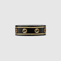 18K Yellow Gold And Black Icon Ring With Interlocking G - 18K Yellow Gold And Black