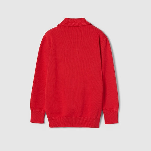 Children's cotton wool cardigan - red and white