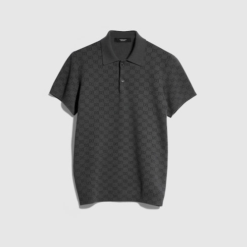 GG wool silk jacquard polo shirt - dark grey