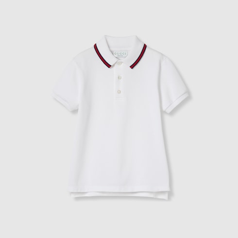 Children's cotton polo top with Web - white