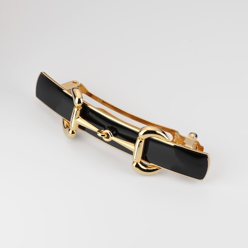 Horsebit hair clip with enamel - black enamel