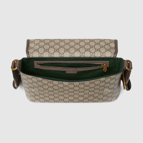 Ophidia medium messenger bag - beige and dark brown fabric