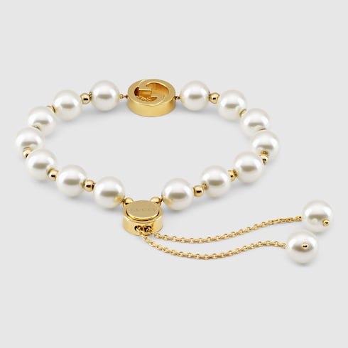 Gucci Interlocking pearl bracelet - light gold-toned brass
