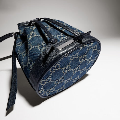 Mini bucket bag with Gucci plaque - dark blue GG denim