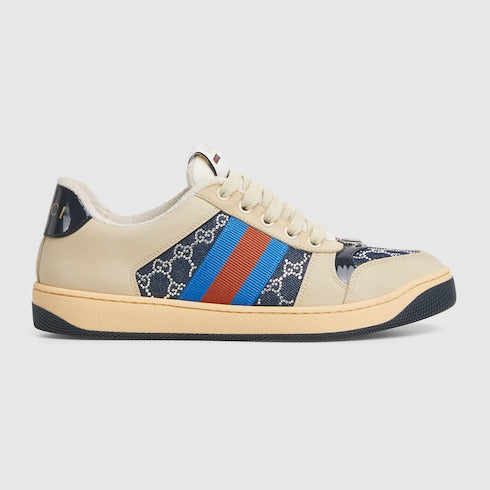 Women's GG crystal Screener sneaker - beige and dark blue GG crystal denim