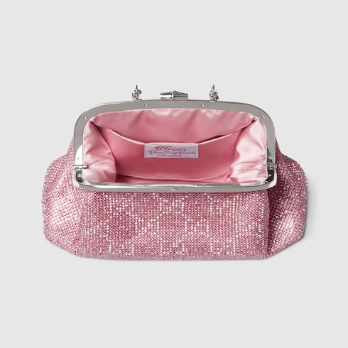 Crystal medium evening top handle bag - pink and silver GG crystal